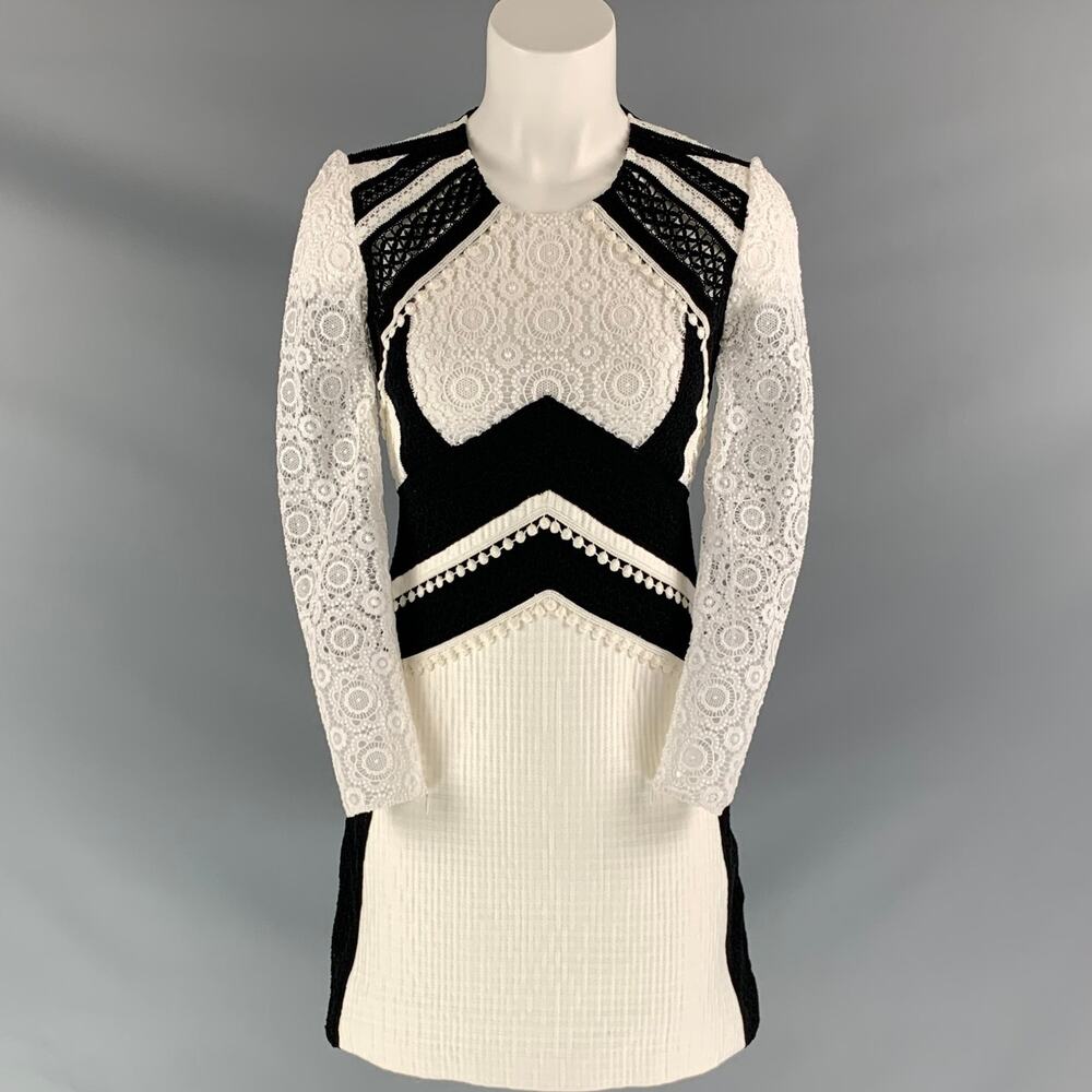 BURBERRY PRORSUM Size 2 White Black Cotton Blend Lace Knee-Length Dress